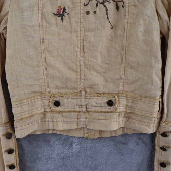 SL Los Angeles Embroidered Linen Military Jacket Womens Large Yellow Boho Su - Picture 7 of 16